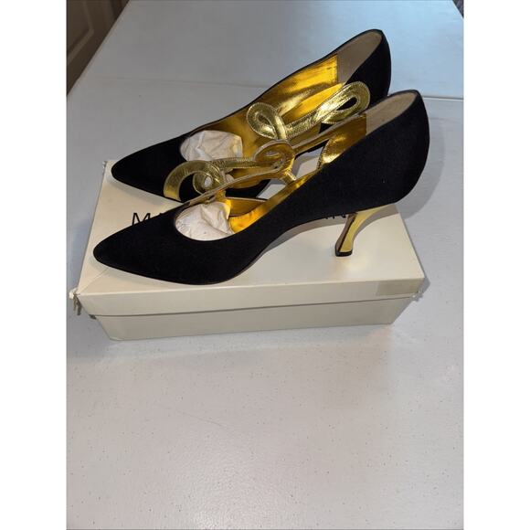 Manolo Blahnik Black/Gold Fabric/leather Pumps Heels Shoes 8.5/9 GORGEOUS! - Picture 2 of 8